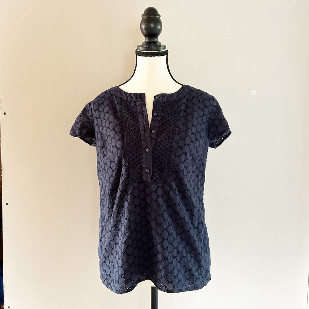 Navy Blue Tommy Hilfiger Cotton Short Sleeve Top Size XS Spring Summer Nautical